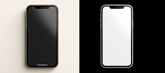Two smartphones, one black, one white, on contrasting backgrounds