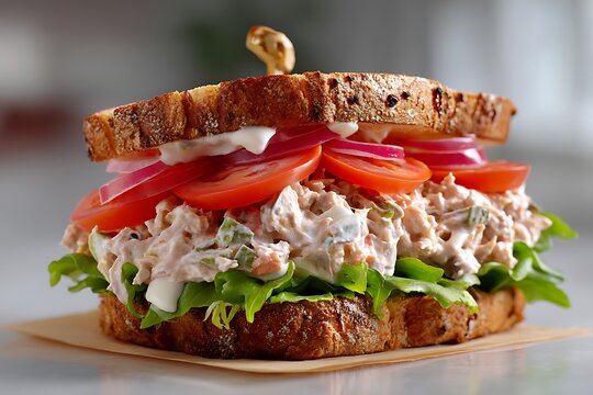 A delicious tuna salad sandwich, ready to eat for a quick and nutritious meal.