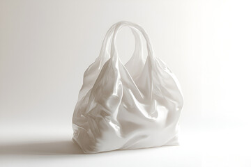 A sleek and modern glossy white tote bag with sculptural folds, isolated on a clean white background.