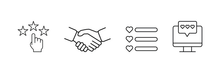 Rating review and customer feedback icon vector illustration with trust handshake love comment star online survey experience evaluation service.