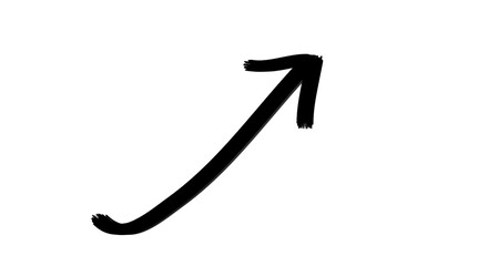 Hand-drawn curved upward right arrow icon in black on transparent background. Ideal for presentations, callouts, infographics, and design highlights