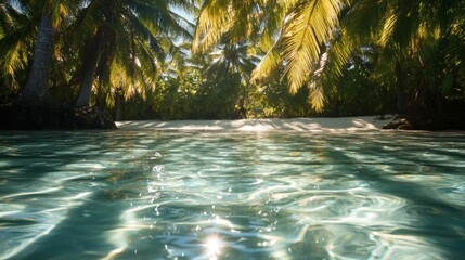 Crystal-clear shallow water at a tropical beach.
