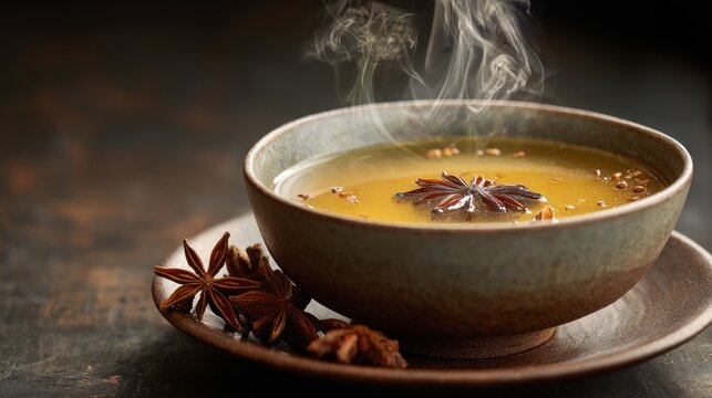Steaming, spiced, warm drink in bowl