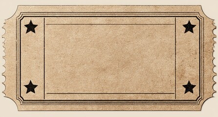 Aged, blank ticket, light brown, ornate border,  stars