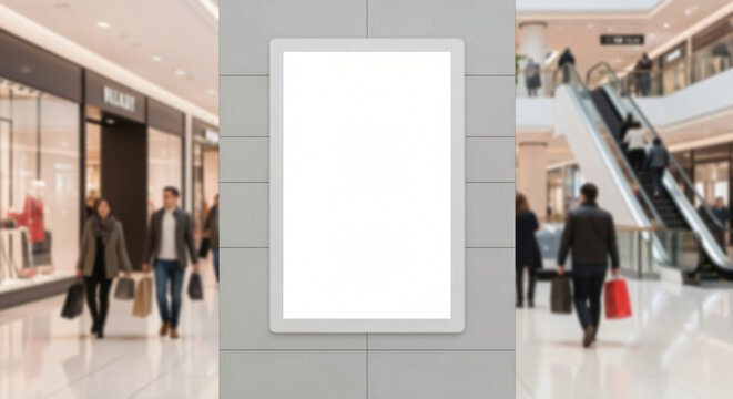 Mall Advertisement: Blank Poster Frame in Retail Space