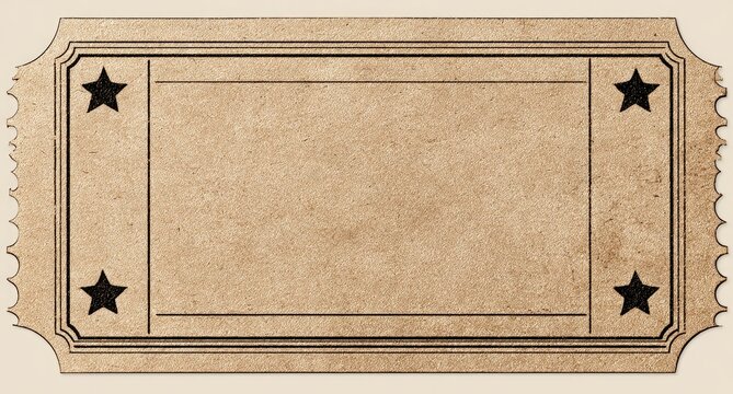 Aged, blank ticket, light brown, ornate border,  stars