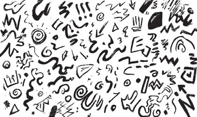 Line brush heart vector set. Hand drawn sketch doodle style arrow, cloud, star with marker stroke pencil highlight.  drawn crayon chalk icon set. Cute flower, heart, cloud, star, crown and rainbow 