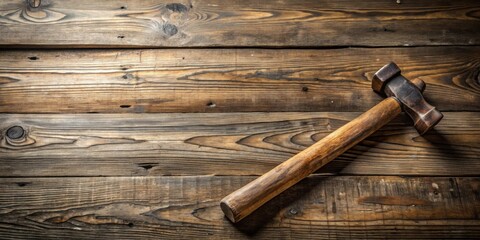 Rustic Hammer on Weathered Wooden Surface A Craftsman's Tool Resting on Aged Planks