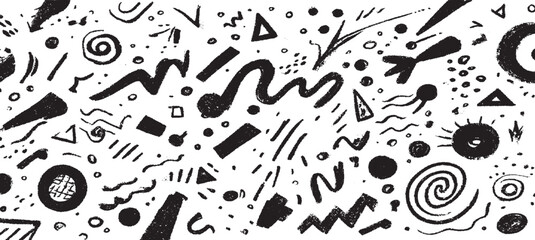 Hand drawn chalk brush stroke arrow icon set with doodle underline emphasis scribble elements line hand drawn set. doodle brush shapes stroke highlight