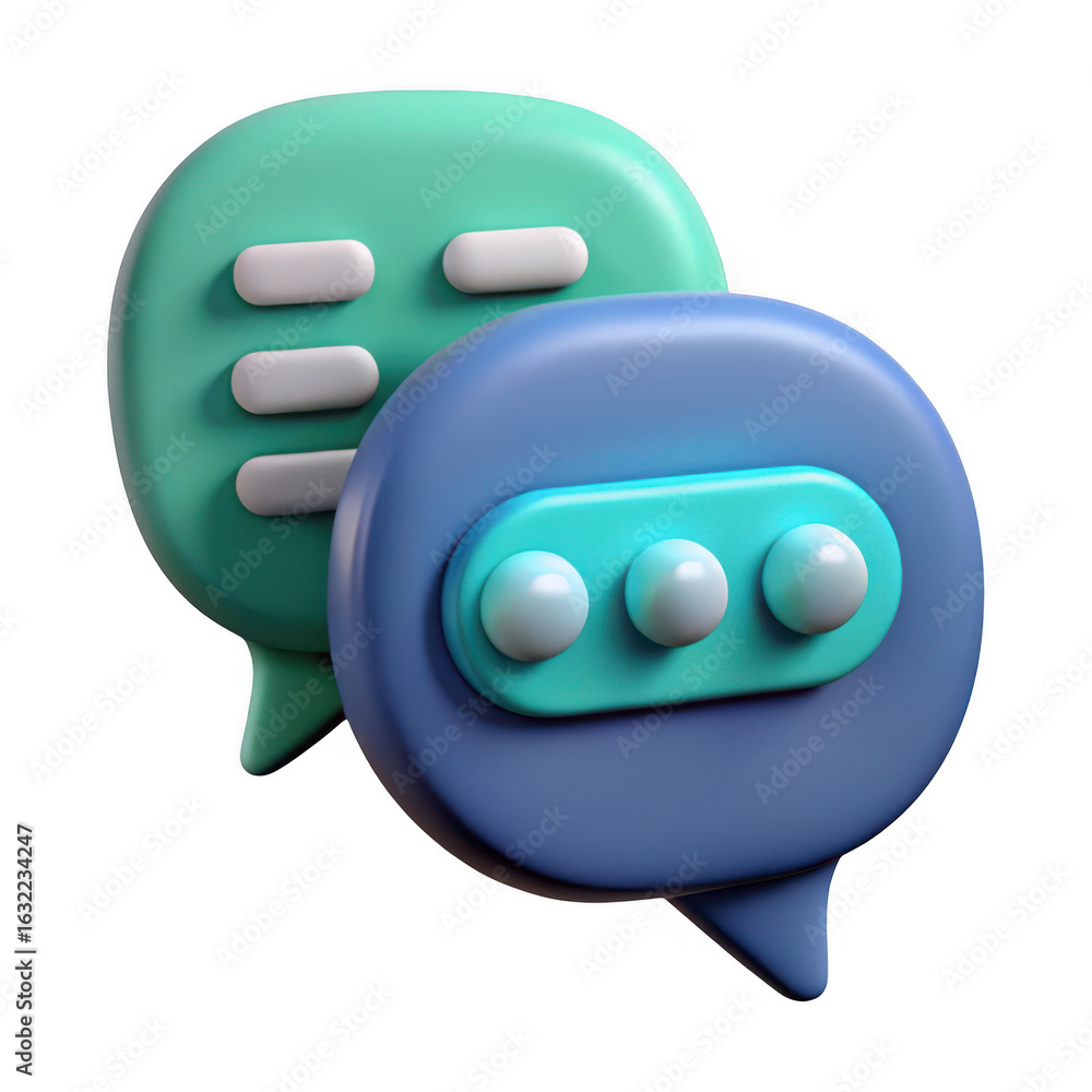 Poster two 3d chat bubbles with dots and lines isolated on transparent background