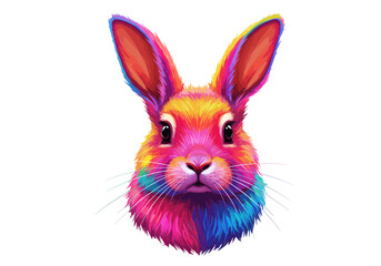Colorful Rainbow Rabbit Head Illustration – Vibrant Bunny Art Design – Multicolor Animal Portrait – Psychedelic Fantasy Hare Drawing for Pop Art Decor

