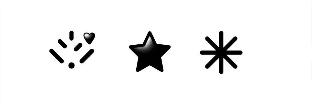 Black and white graphic design with a heart, star, and snowflake