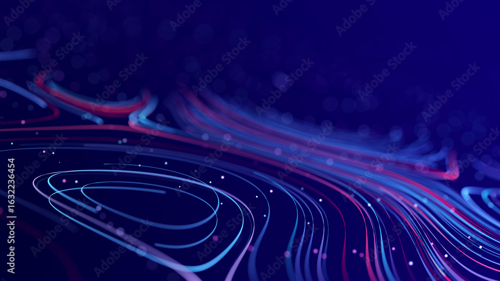 Poster abstract background of moving lines. information space strip. big data visualization. 3d rendering