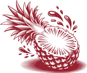 A Slice of Paradise A Single Color Vectorized Pineapple Image with Splashing Juice and Hatching Shadows A Work of Art