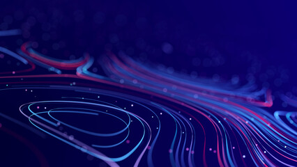 Abstract background of moving lines. Information space strip. Big data visualization. 3d rendering