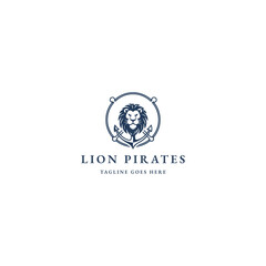 Lion pirates logo icon design template flat vector