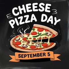 Celebrate National Cheese Pizza Day on September 5th with delicious slices, melted cheese, pepperoni, and tasty pizza perfection everywhere.