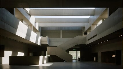 Obraz premium Modern Architectural Interior with Staircases and Skylights