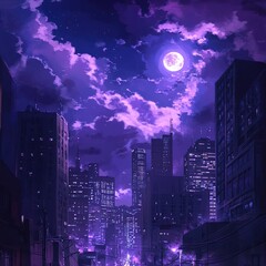 Obraz premium Purple night city skyline