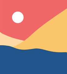 Clean and bright scenery with a sloping black hill under a wide blue sky and circular sun.