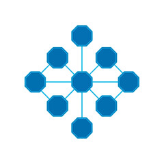 Vector art of symmetrical geometric network structure with a central node and radiating connections, isolated on white background