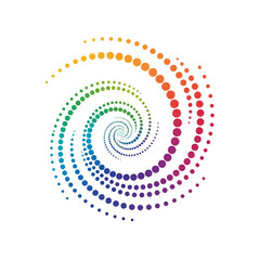 Vector art of colorful rainbow spiral made of dots, isolated on white background