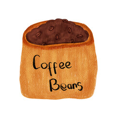 hand drawn coffee bean in a sack clip art. perfect for sticker, journaling, postcard decoration or pattern