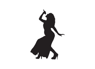 Singer vector illustration. Female vocalist silhouette in performance pose, ideal for music-themed designs, concert posters, branding, and entertainment graphics.