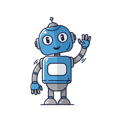 Fototapeta premium Vector art of friendly blue robot waving hello, isolated on white background