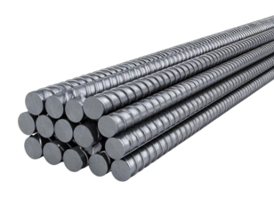 Single Reinforcement Steel Rebar Rod, 3D Render, Transparent or White Background.