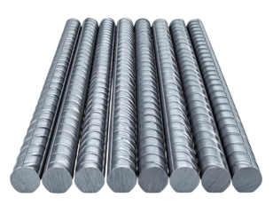 Single Reinforcement Steel Rebar Rod, 3D Render, Transparent or White Background.