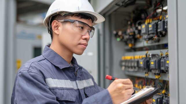 Checking the operating voltage levels of the solar panel switchgear compartment
