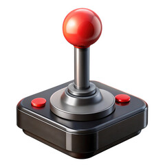 Vintage arcade joystick with red ball top and buttons isolated on transparent background