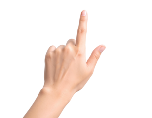 Top-Down Female Hand with Finger Pointing at Invisible Button – Isolated PNG