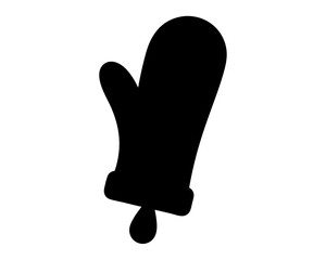 Black winter mitten silhouette with liquid droplet against a white background