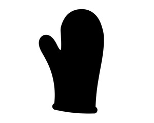 A black silhouette of a winter mitten on a white background image