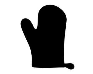 Simple black silhouette of an oven mitt with thumb detail on white