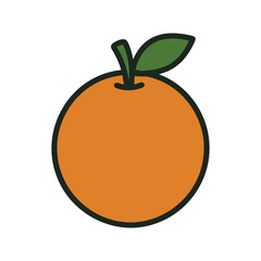 Simple vector illustration of an orange with a leaf.