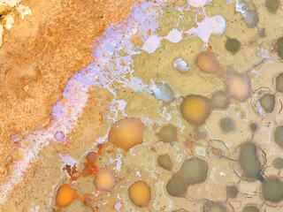 Texture of dry abandoned fish spawning bed in a lake,Dry and cracked ground land. Global warming...