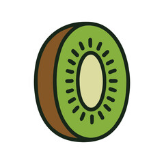 A vibrant green kiwi fruit cut in half, showcasing its texture.