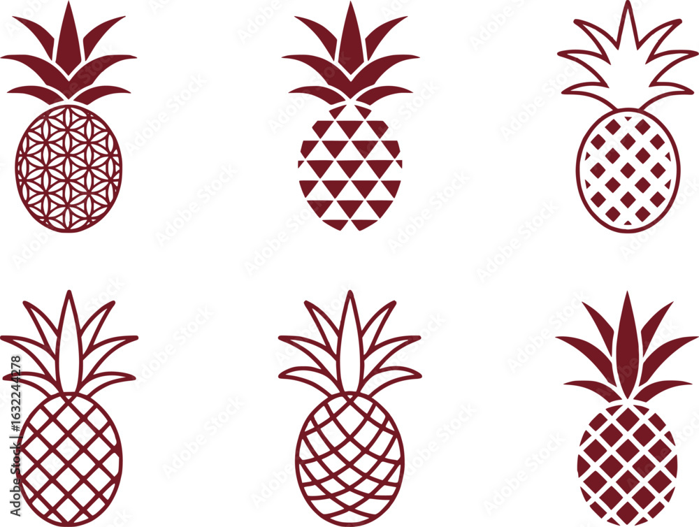 Poster collection of whimsical pineapple illustrations artistic pineapple designs in various patterns and u