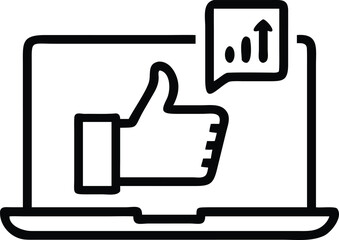 Fototapeta premium Vector art of laptop computer screen showing a thumbs up and a positive growth chart, isolated on white background
