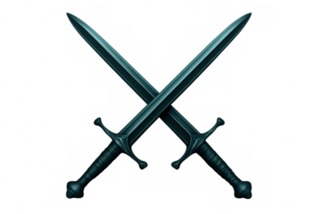 Two sharp swords crossing each other on a transparent background, creating a powerful symbol of medieval combat and conflict