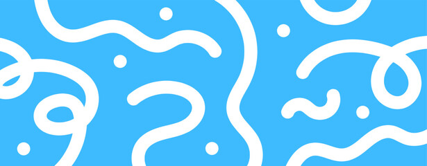 White Squiggle Memphis Seamless Pattern on Blue Background Vector
