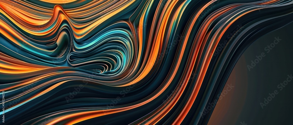 Poster modern background abstract line stripes curve curl texture flow bend orange dark green wallpaper.
