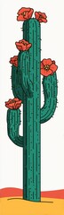 Tall desert cactus with vibrant red flowers