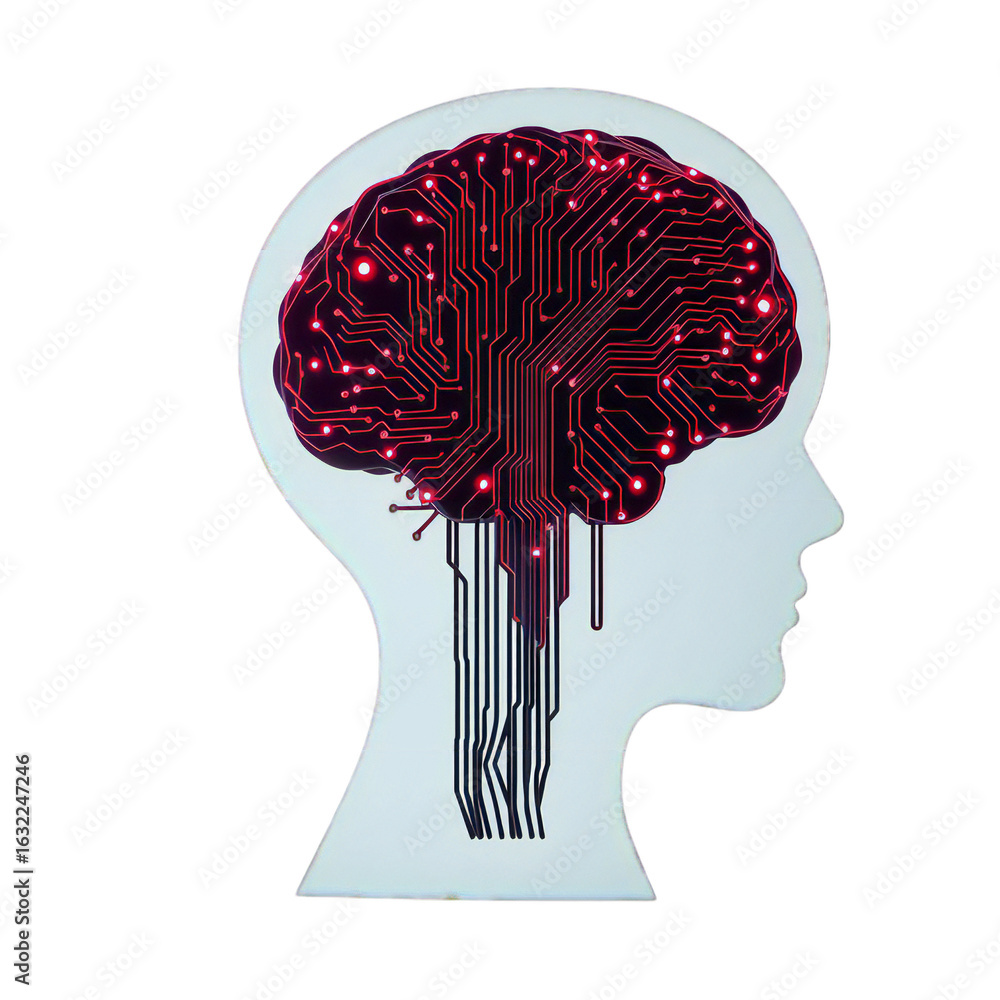 Poster artificial intelligence concept featuring a brain shaped circuit board representing future technolog