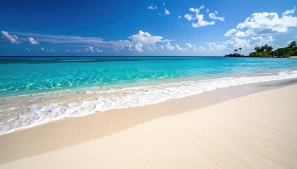 Fototapeta premium Tropical Beach Scene With Turquoise Water And White Sand