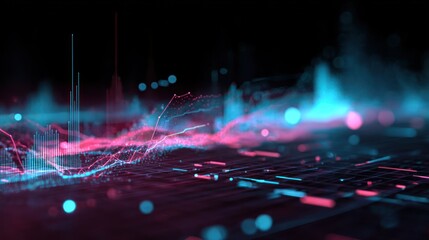 Abstract data visualization, glowing lines and points