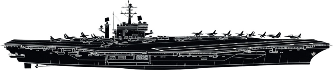USS Nimitz Supercarrier Silhouette | Bold Black Vector of US Navy Warship &ndash; Iconic Military Aircraft Carrier Art